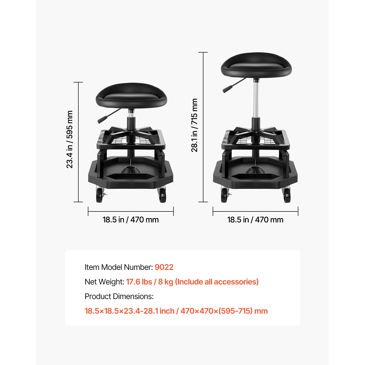 Adjustable Rolling Garage Shop Stool With Wheels And Padded Seat_voghion.com